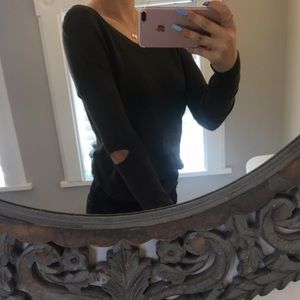 Garage grey v neck sweater with elbow cut-outs